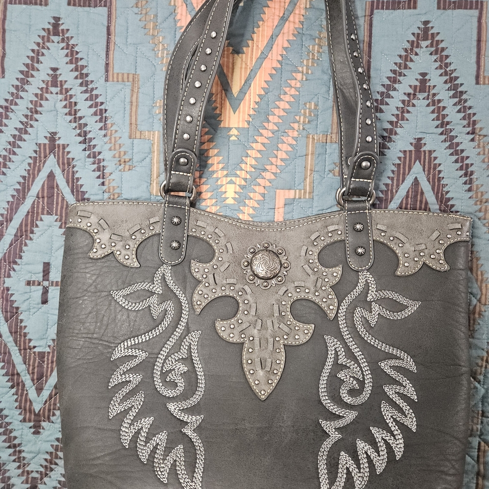 Elegant Studded Gray Tote Bag